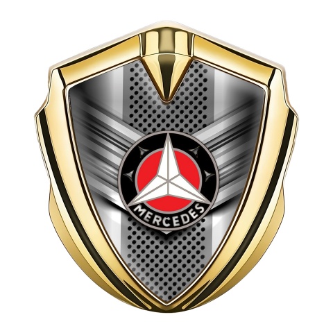 Mercedes Seitenflugel Emblem Aufkleber Goldtonfarbe mit Metallmaske Effekt und Weißer Stern auf dem Logo