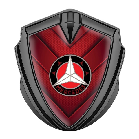 Mercedes 3D Car Metal Domed Emblem Graphite V Shape Red Hex Plates 