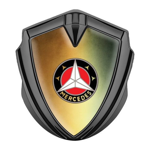 Mercedes Abzeichen selbstklebend Graphit Tonfarbe mit Gold Grun Basis Stil und Weisser Stern Logo