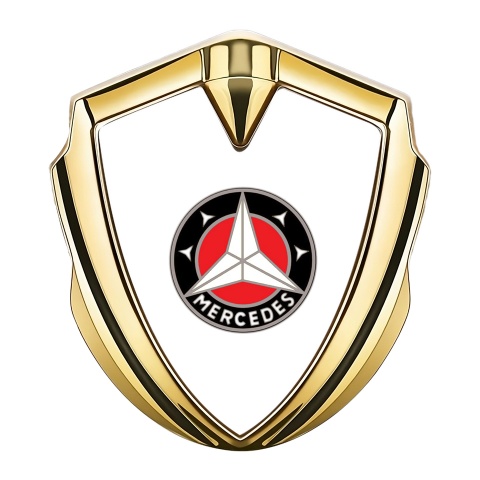 Mercedes Emblem Abzeichen selbstklebend Goldtonfarbe mit Weiss Hintergrund und Weisser Stern Logo