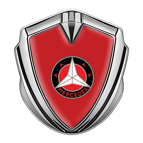 Mercedes Emblem Auto Zeichen Silbertonfarbe mit Rote Hintergrund Weisser Stern Logo