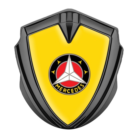 Mercedes 3D Car Metal Domed Emblem Graphite Yellow Foundation Circle Logo