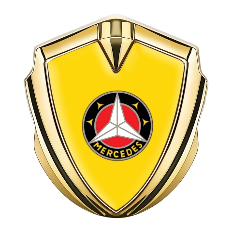 Mercedes 3D Car Metal Domed Emblem Gold Yellow Foundation Circle Logo
