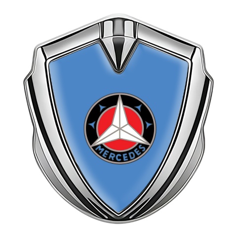 Mercedes Selbstklebendes Metallaufkleber Emblem Silbertonfarbe mit blau Fundaments Weisser Stern Logo