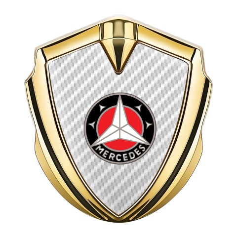 Mercedes Emblem Logo Schriftzug Aufkleber mit Goldtonfarbe Weiss Carbon Fundaments