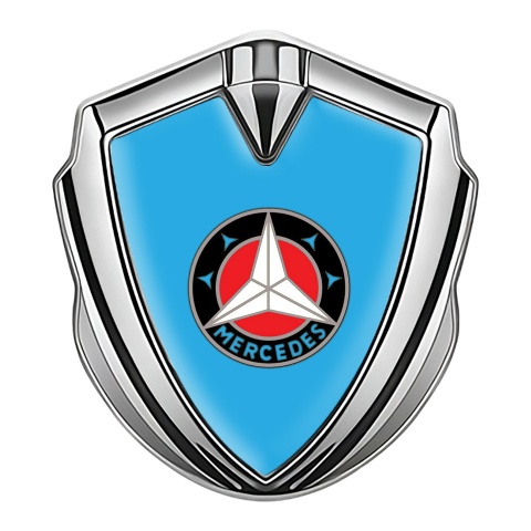 Mercedes Fender Emblem Badge Silver Sky Blue Base Circle Logo Variant
