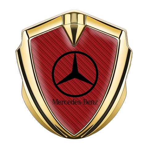 Mercedes Benz Fender Metal Domed Emblem Gold Red Carbon Classic Logo