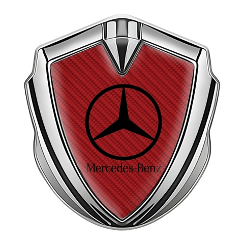 Mercedes Benz Fender Metal Domed Emblem Silver Red Carbon Classic Logo