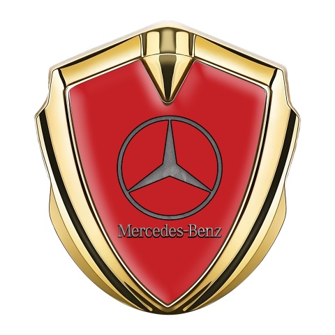 Mercedes 3D Car Metal Domed Emblem Gold Red Vintage Pattern Logo
