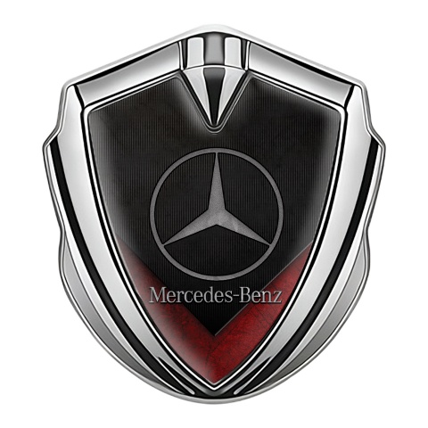 Mercedes Benz Fender Metal Domed Emblem Silver Dark Grid Red Details