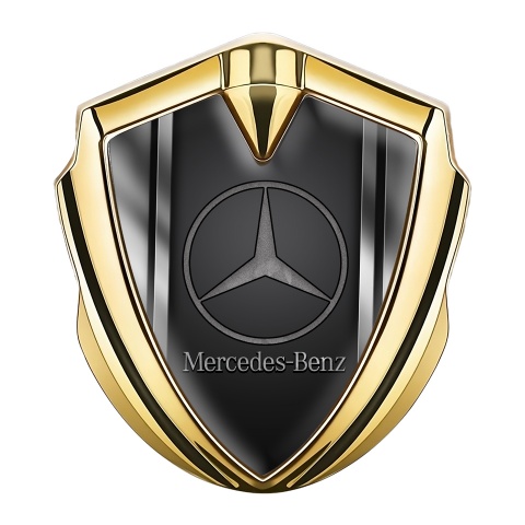 Mercedes Benz Metal Emblem Self Adhesive Gold Grey Base Metallic Stripes