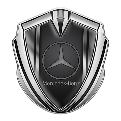 Mercedes Benz Metal Emblem Self Adhesive Silver Grey Base Metallic Stripes