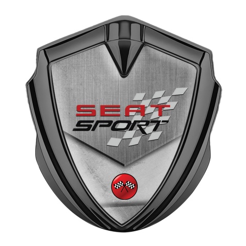 Seat Sport Abzeichen selbstklebend Graphit Tonfarbe Grau Textur Basis mit Rennflagge Logo
