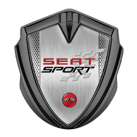 Seat Sport Emblem Abzeichen selbstklebend Graphit Tonfarbe Grau Mesh mit Metall panel und Racing logo