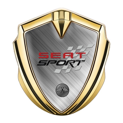 Seat Sport Emblem Auto Zeichen Goldtonfarbe Poliertes Aluminium mit Rennflagge logo