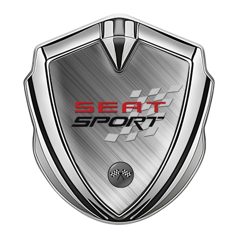 Seat Sport Emblem Auto Zeichen Silbertonfarbe Poliertes Aluminium mit Rennflagge logo