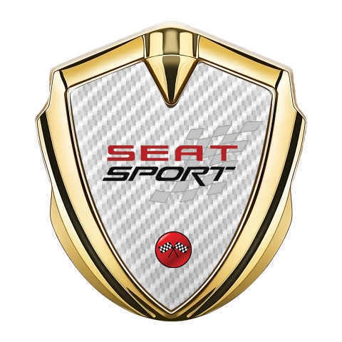 Seat Sport Emblem Auto Zeichen Goldtonfarbe Weiss Kohlenstoff Design