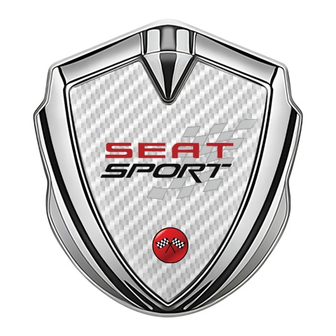Seat Sport Emblem Auto Zeichen Silbertonfarbe Weiss Kohlenstoff Design