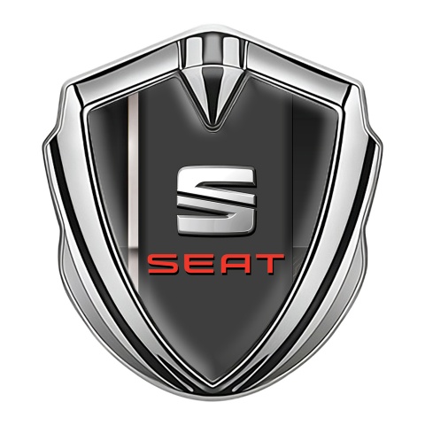Seat Emblem Abzeichen Silbertonfarbe Schwarz Basis mit Grau Rote logo