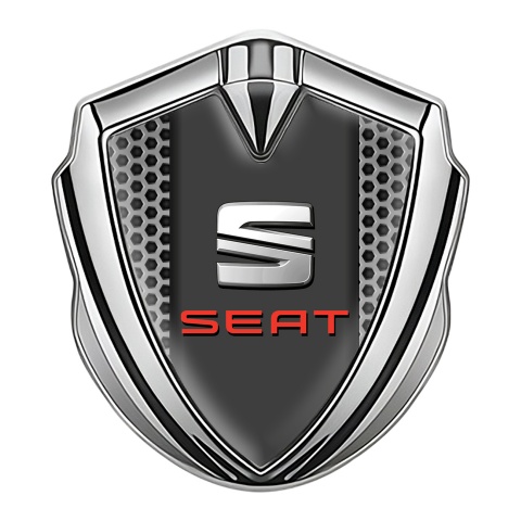 Seat Abzeichen selbstklebend Silbertonfarbe Gitter Basis mit Grau Rote Logo