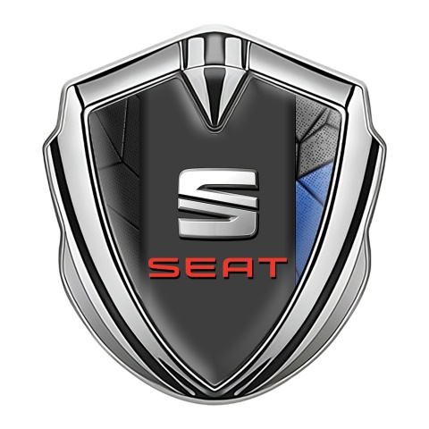 Seat Seitenflugel Emblem Aufkleber Silbertonfarbe Schwarz Blau Mozaik Effekt