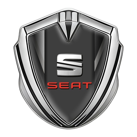 Seat Emblem Aufkleber Autozubehor Silbertonfarbe Grau Schwarz Basis mit Rote Logo