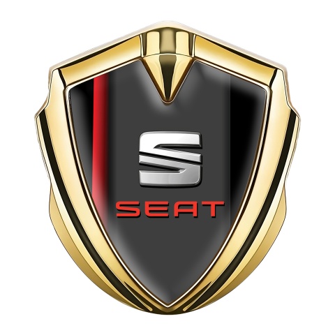 Seat Emblem Logo Schriftzug Aufkleber Goldtonfarbe Rote Band Design