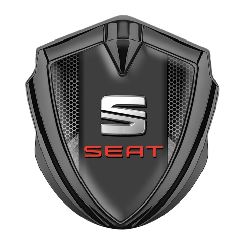 Seat Abzeichen selbstklebend Graphit Tonfarbe Dunkles Mesh Basis Design mit Grau Rote Logo