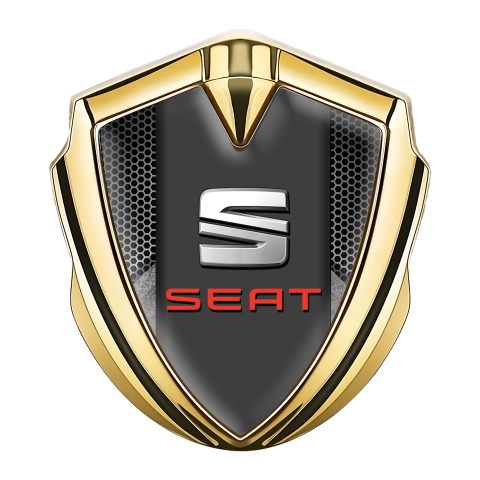 Seat Abzeichen selbstklebend Goldtonfarbe Dunkles Mesh Basis Design mit Grau Rote Logo