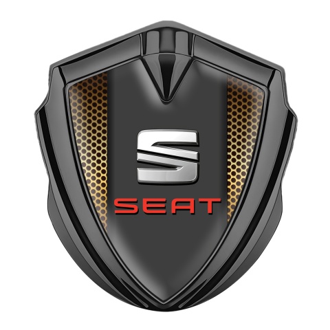 Seat Emblem Abzeichen selbstklebend Graphit Tonfarbe Kupfergitter Basis mit Rote Logo