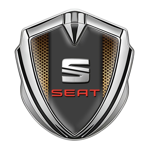 Seat Emblem Abzeichen selbstklebend Silbertonfarbe Kupfergitter Basis mit Rote Logo