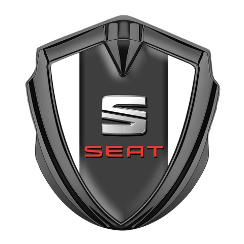 Seat Emblem Logo Schriftzug Aufkleber Graphit Tonfarbe Weiss Fundament mit Grau Rote Logo