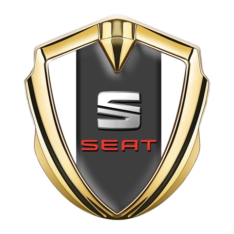 Seat Emblem Logo Schriftzug Aufkleber Goldtonfarbe Weiss Fundament mit Grau Rote Logo