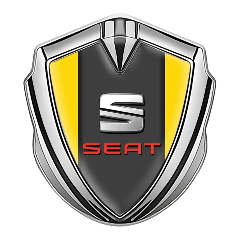 Seat Emblem Abzeichen Silbertonfarbe Gelb Fundament mit Rote Grau logo