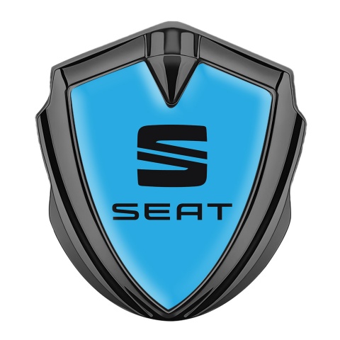 Seat Emblem Abzeichen Graphit Tonfarbe Himmelblau Basis mit Schwarz Logo