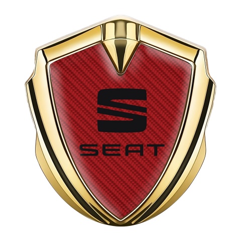 Seat Abzeichen selbstklebend Goldtonfarbe Rote Carbon mit Schwarz logo