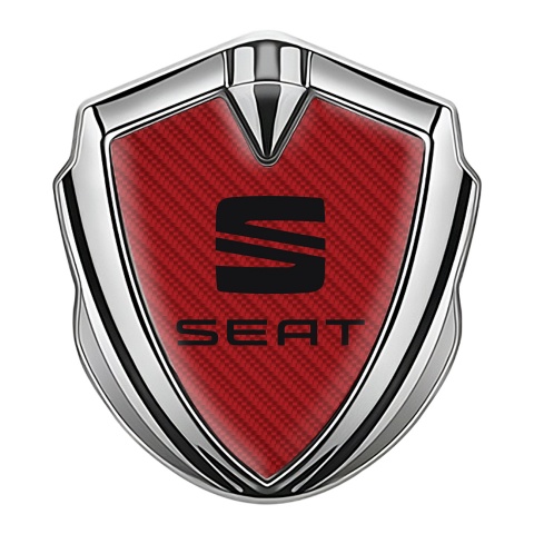 Seat Abzeichen selbstklebend Silbertonfarbe Rote Carbon mit Schwarz logo