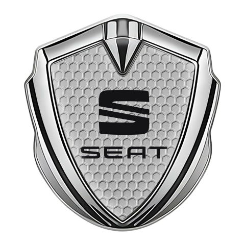 Seat Emblem Auto Zeichen Silbertonfarbe Wabeneffekt basis mit Schwarz Logo