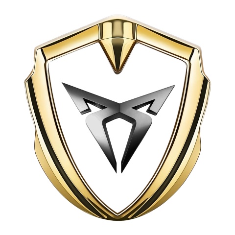Seat Cupra Emblem Abzeichen Goldtonfarbe Weiss Basis mit Metall Logo