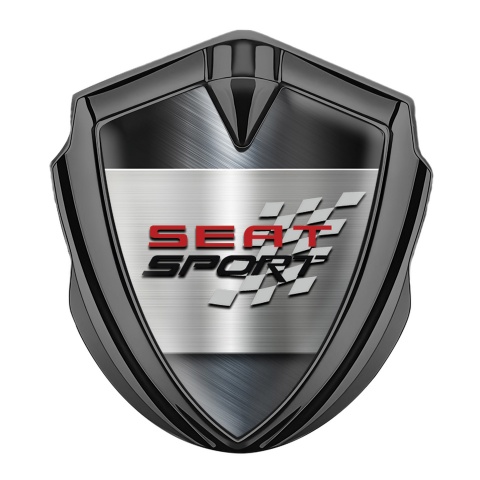 Seat Sport 3D Car Metal Domed Emblem Graphite Steel Mesh Racing Flag