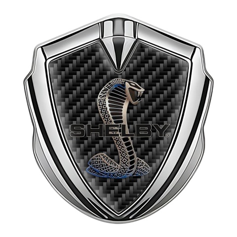 Ford Shelby Seitenflugel Emblem Aufkleber Silbertonfarbe mit Schwarz Kohlenstoff Hintergrund