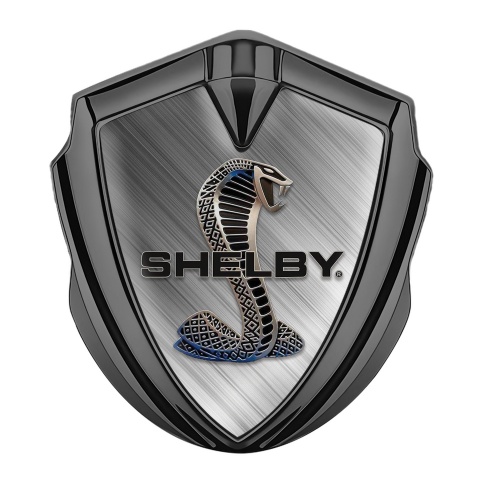 Ford Shelby Abzeichen selbstklebend Graphit Tonfarbe mit Glatte Platte Effekt und Kobra Logo