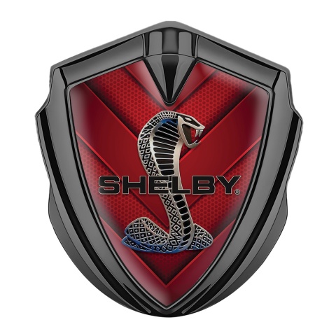 Ford Shelby Emblem Abzeichen selbstklebend Graphit Tonfarbe mit Rote V Form Elemente und Kobra Logo
