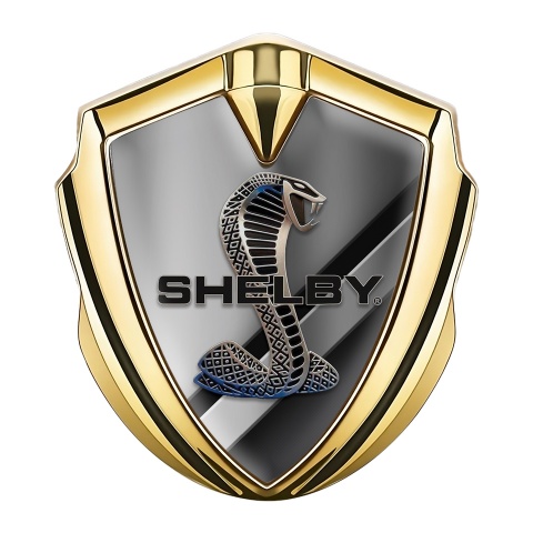 Ford Shelby Selbstklebendes Metallaufkleber Emblem Goldtonfarbe mit Diagonalplatten design und Kobra Logo
