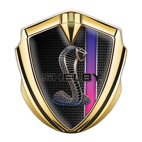 Ford Shelby Emblem Logo Schriftzug Aufkleber Goldtonfarbe mit Schwarz Carbon und Lila Band design
