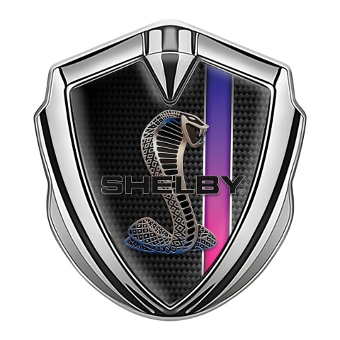 Ford Shelby Emblem Logo Schriftzug Aufkleber Silbertonfarbe mit Schwarz Carbon und Lila Band design