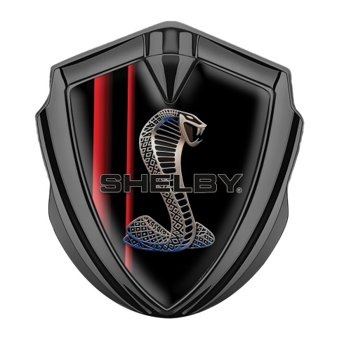 Ford Shelby Seitenflugel Emblem Aufkleber Graphit Tonfarbe mit Schwarze rote Elemente und Kobra Logo
