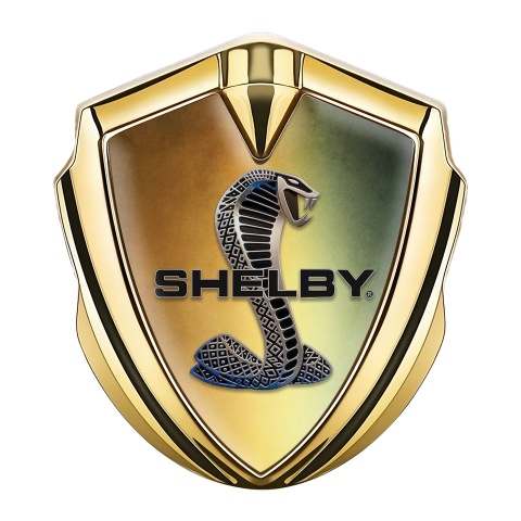 Ford Shelby Emblem Abzeichen selbstklebend Goldtonfarbe mit Rostig Basis Design und Kobra Logo