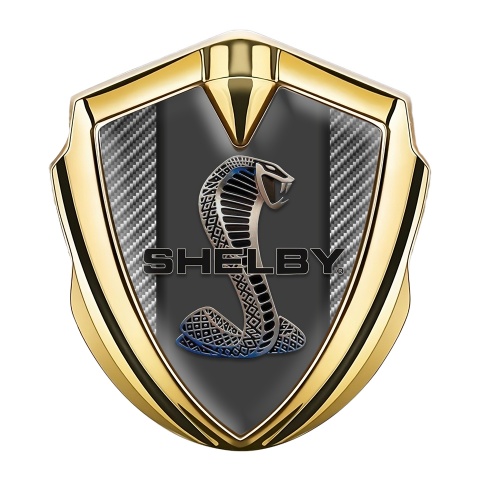 Ford Shelby Emblem Logo Schriftzug Aufkleber Goldtonfarbe mit Kohlenstoff Basis und Kobra Logo