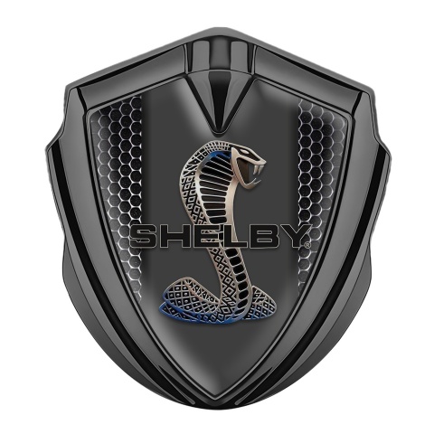 Ford Shelby Seitenflugel Emblem Aufkleber Graphit Tonfarbe mit Perforierter Stahl Effekt und Kobra Logo